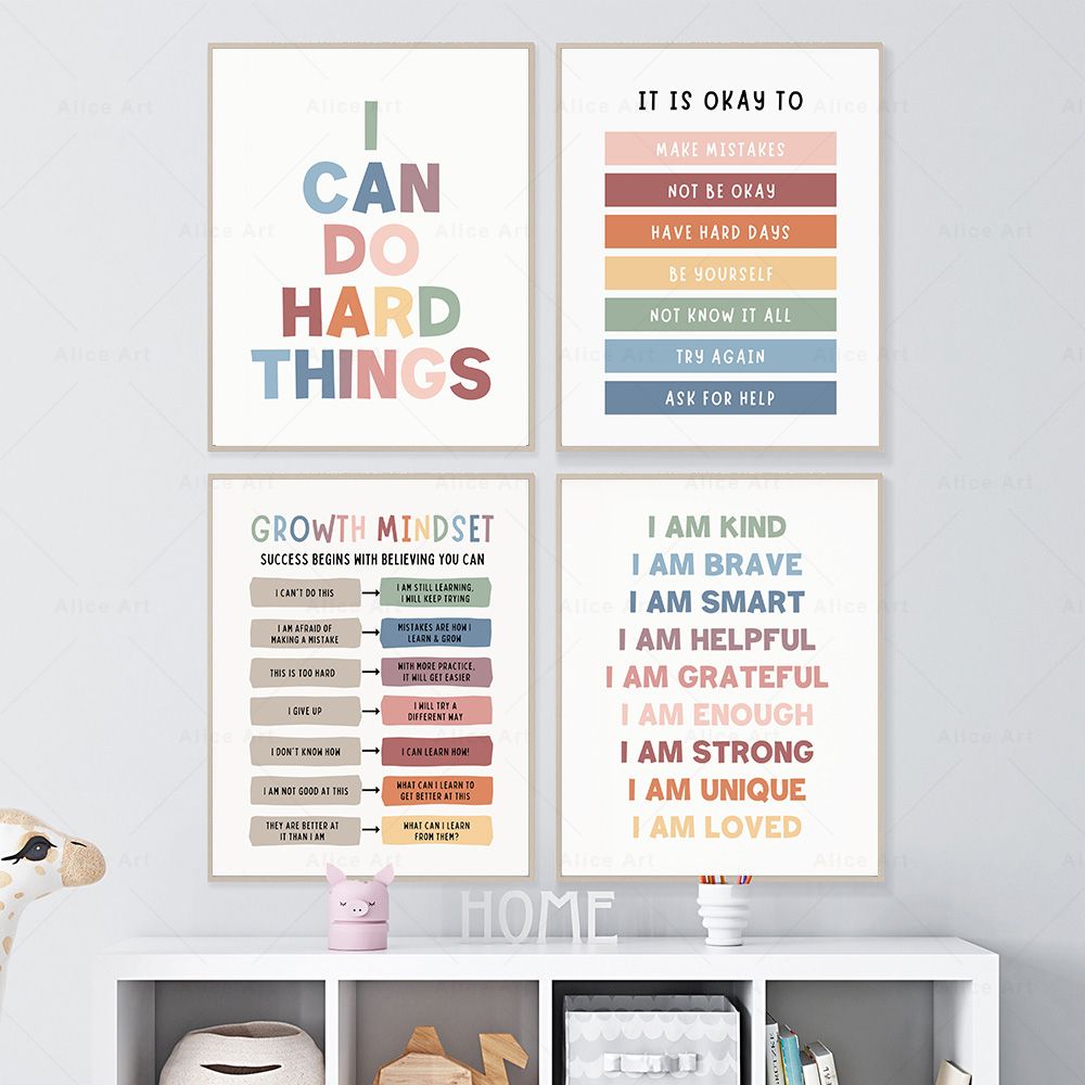 Kids Education Quote - Pôster de Afirmações para Quarto Infantil,