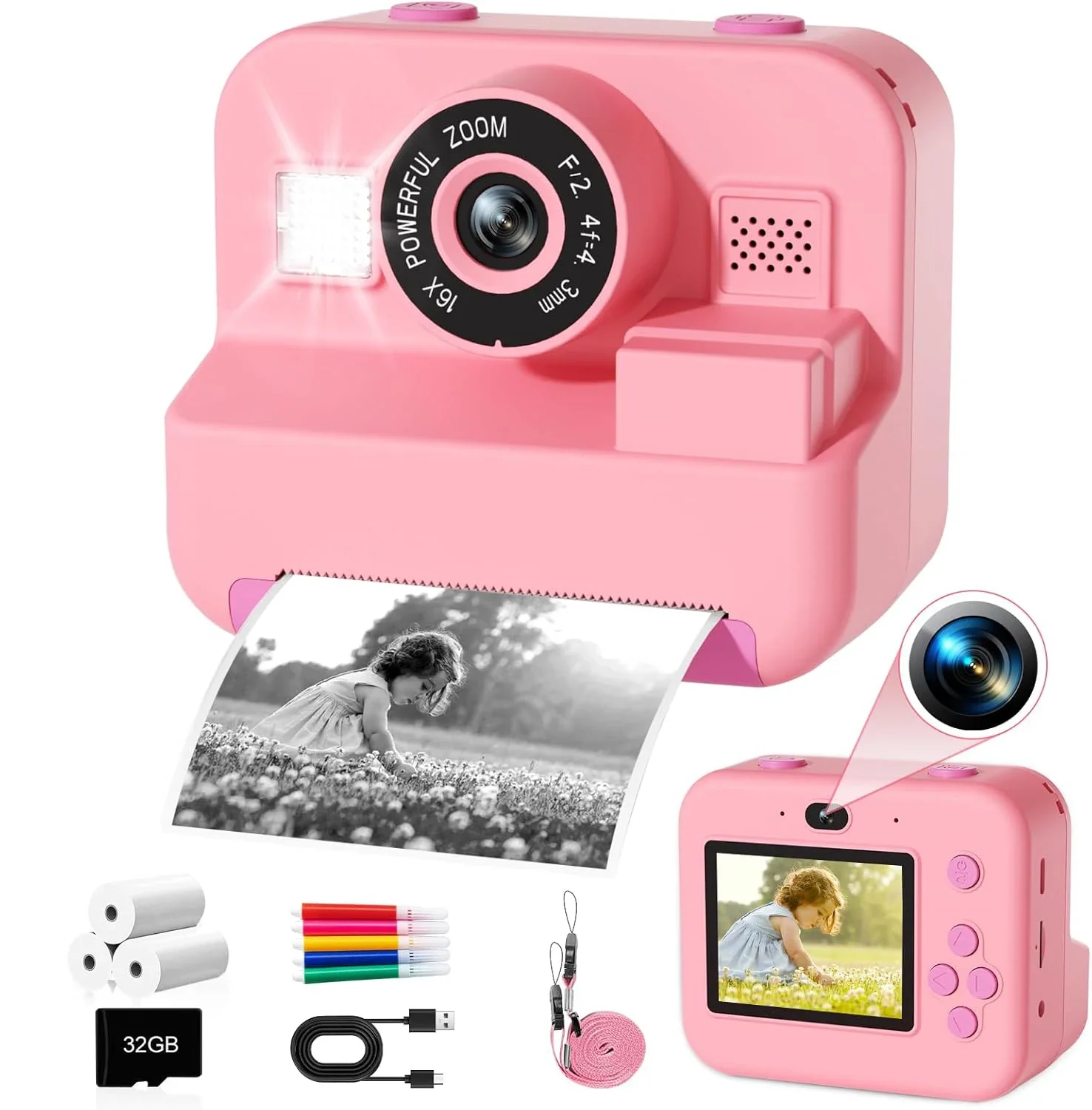 Japanese Kids Education - Câmera Digital Infantil, Impressão Instantânea e